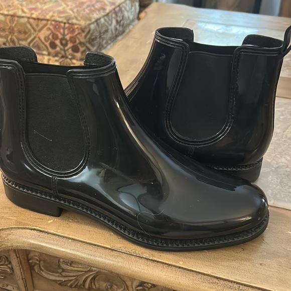 Pre Owned Henry Ferrera Black Ankle Pull On Wellington Rain Boots women - Picture 3 of 3